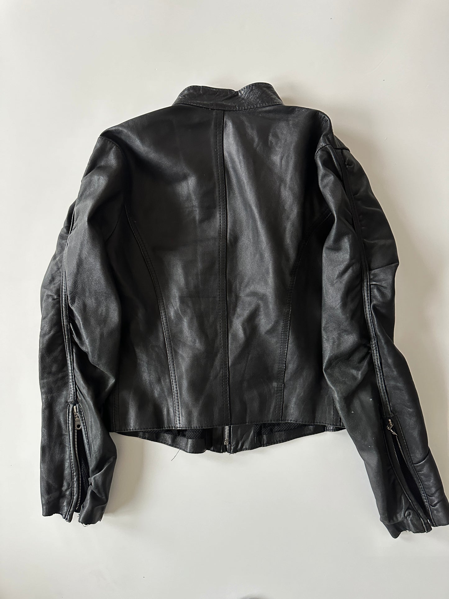 RUCHED LEATHER MOTO JACKET ◦ SIZE S