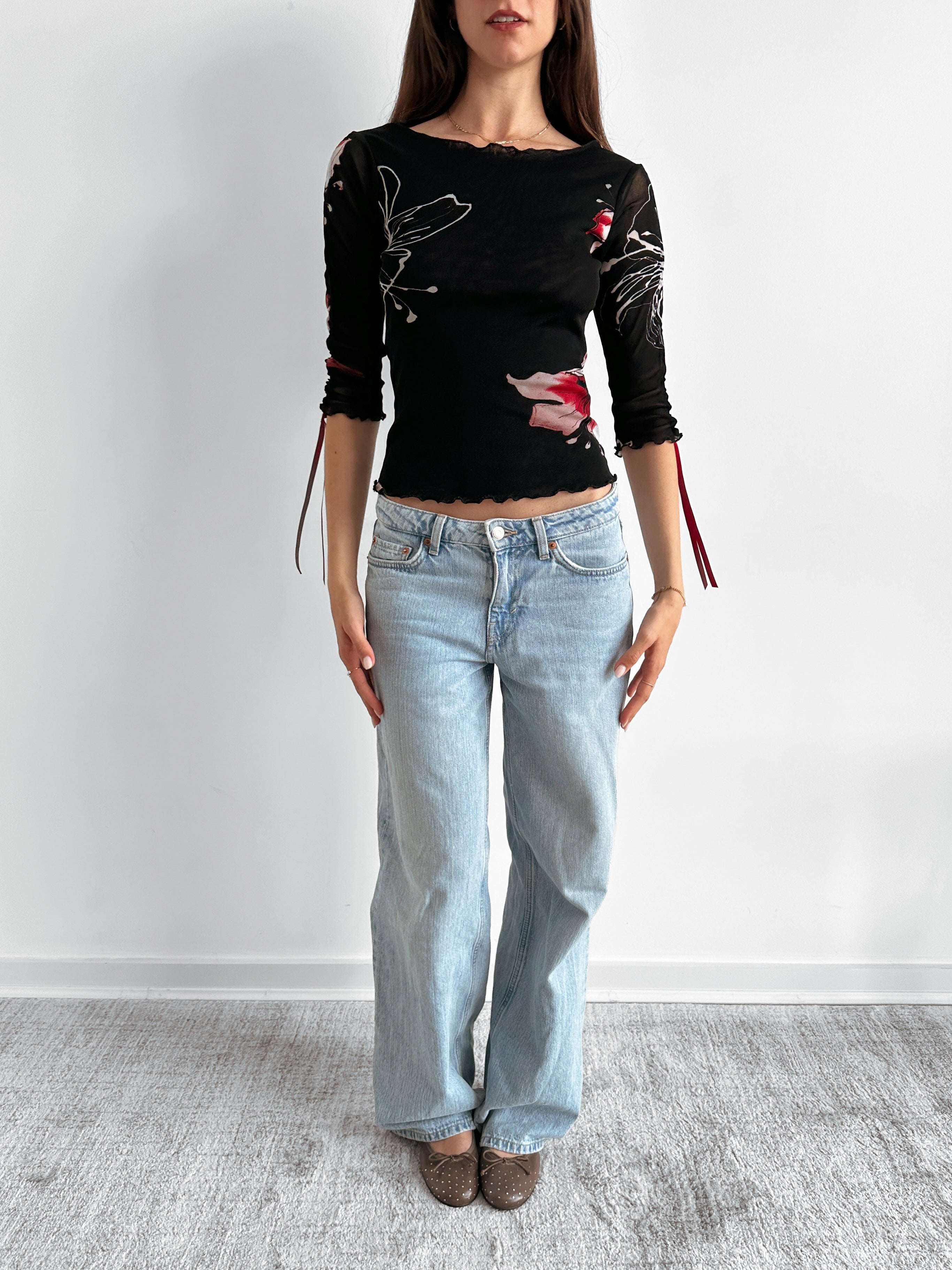 3/4 sleeve mesh top / size s