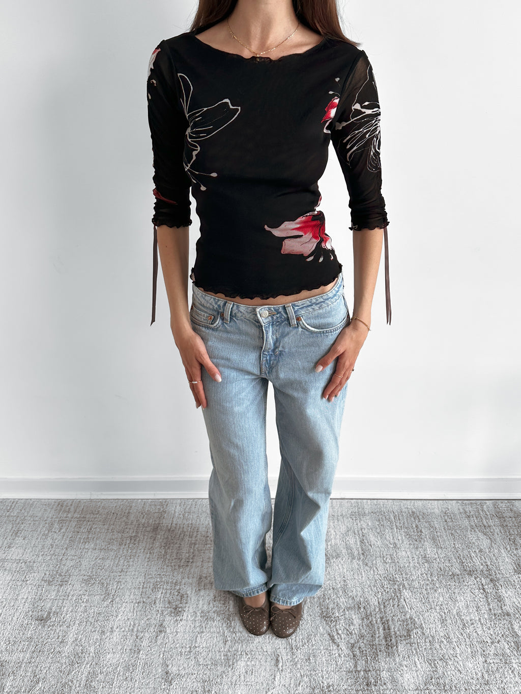 3/4 sleeve mesh top / size s