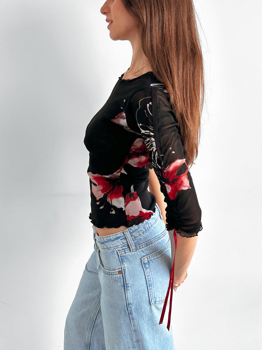 3/4 sleeve mesh top / size s