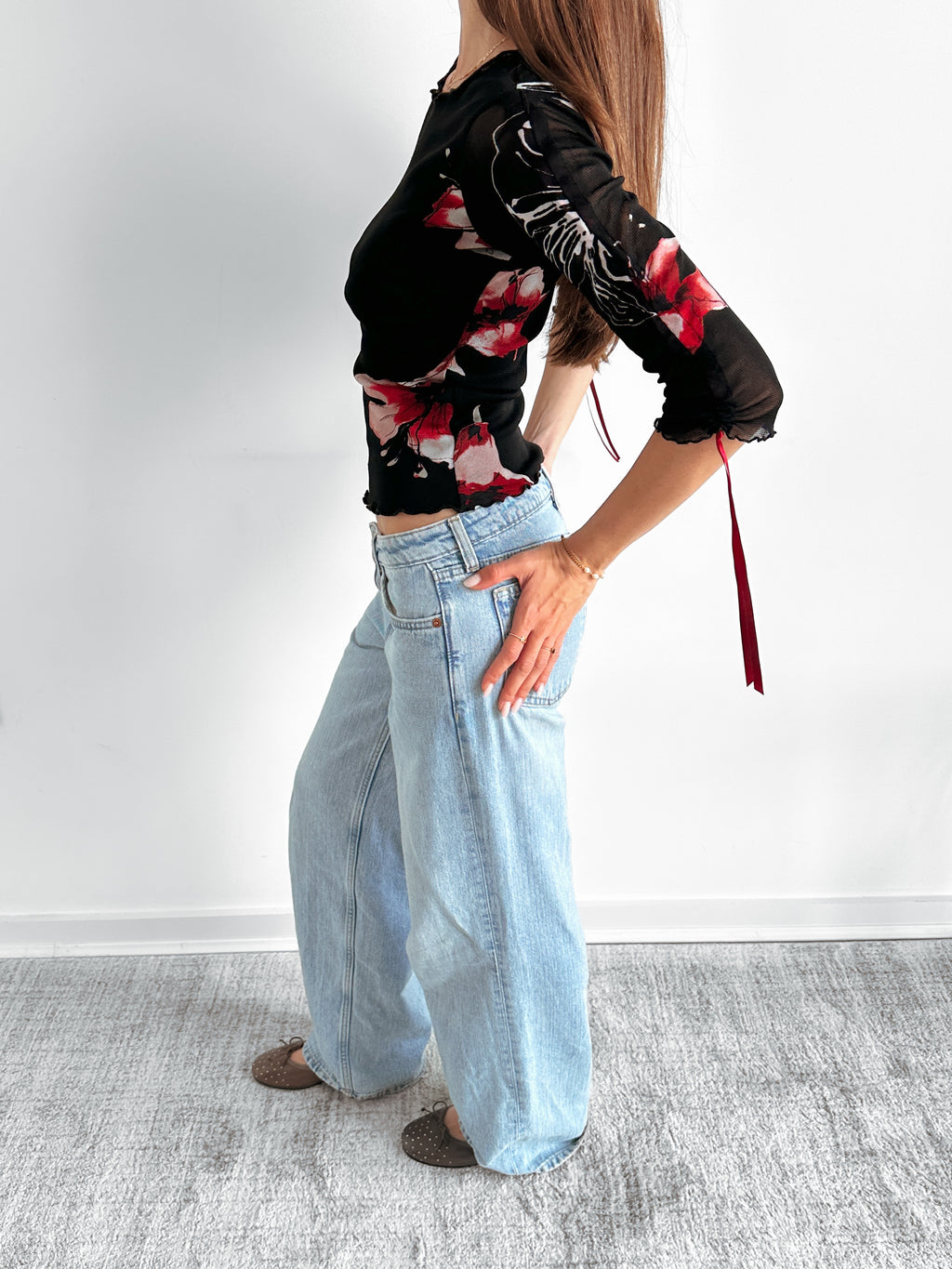 3/4 sleeve mesh top / size s