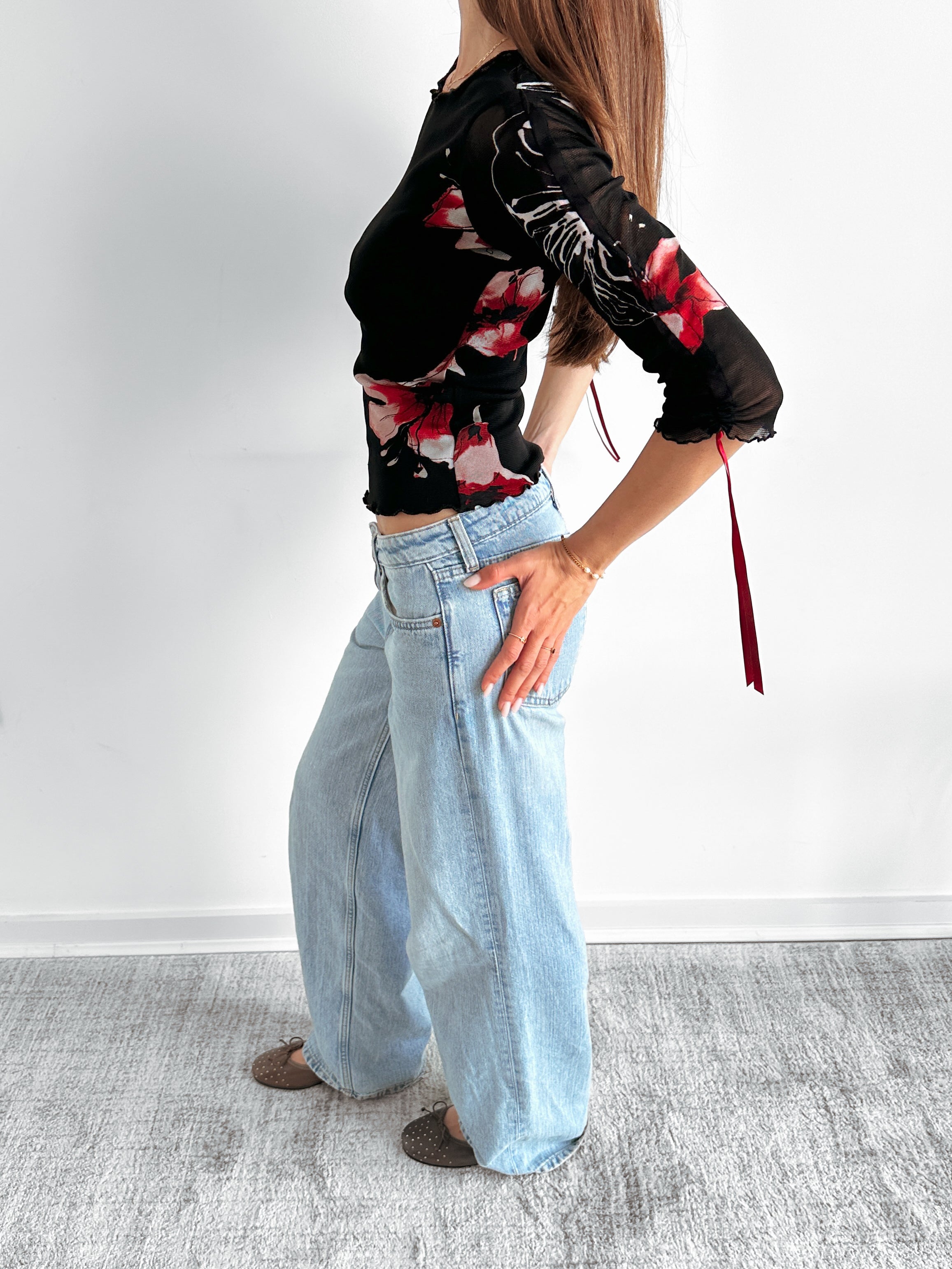 3/4 sleeve mesh top / size s