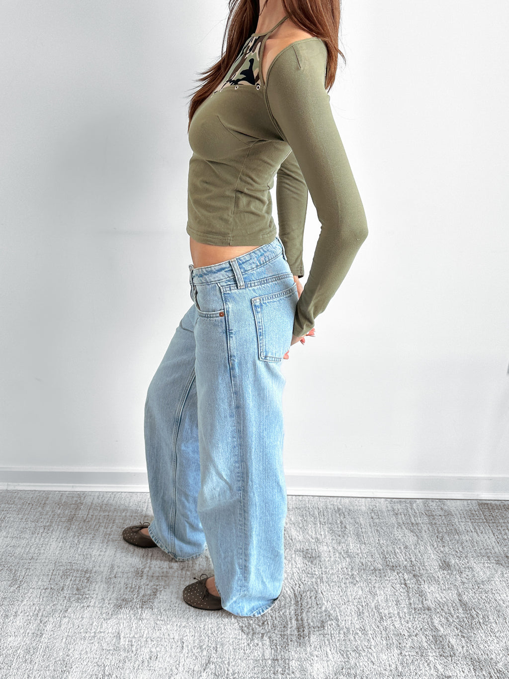 camo eyelet top / size xs