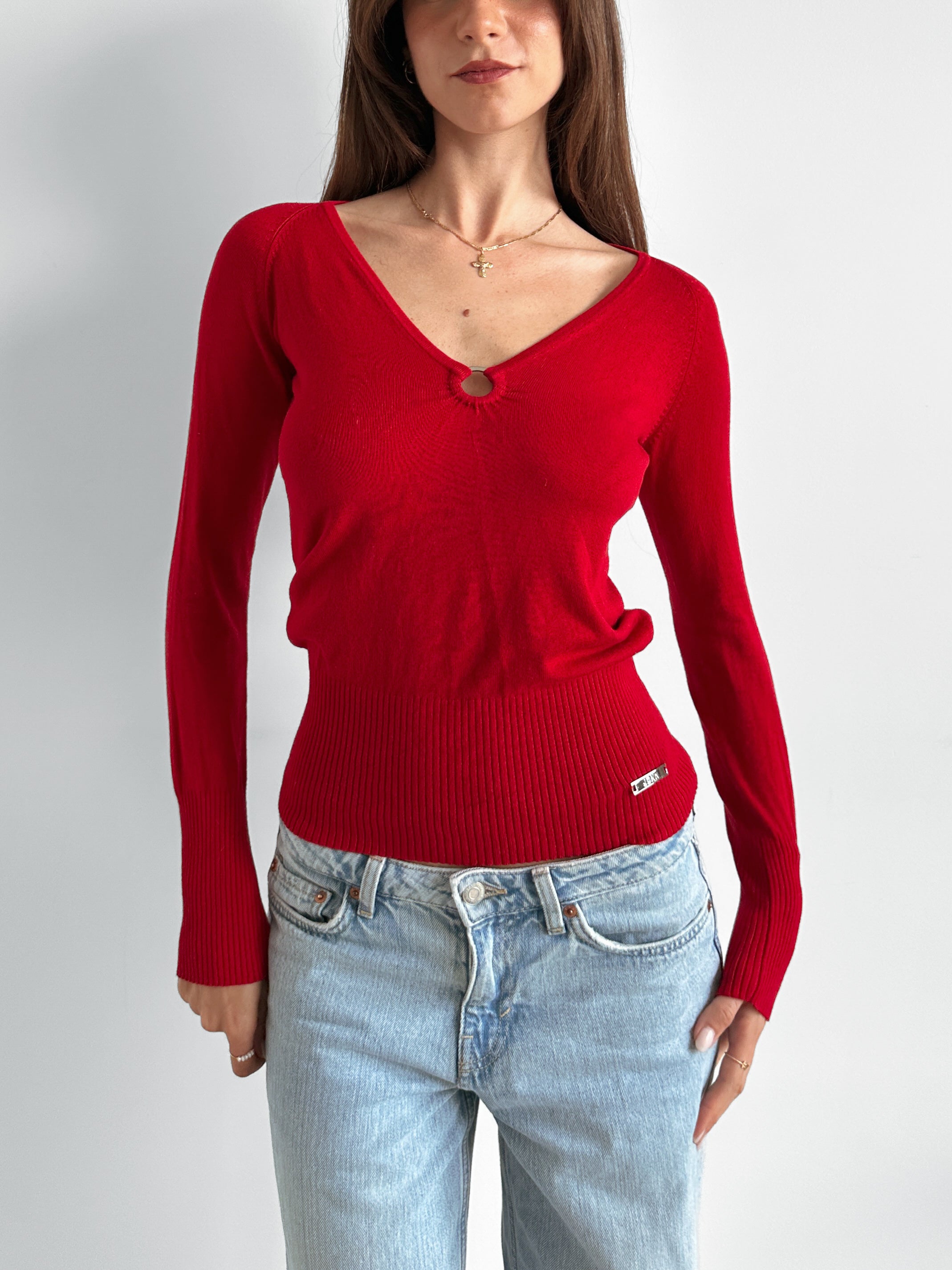 o-ring v neck jumper / size xs-s