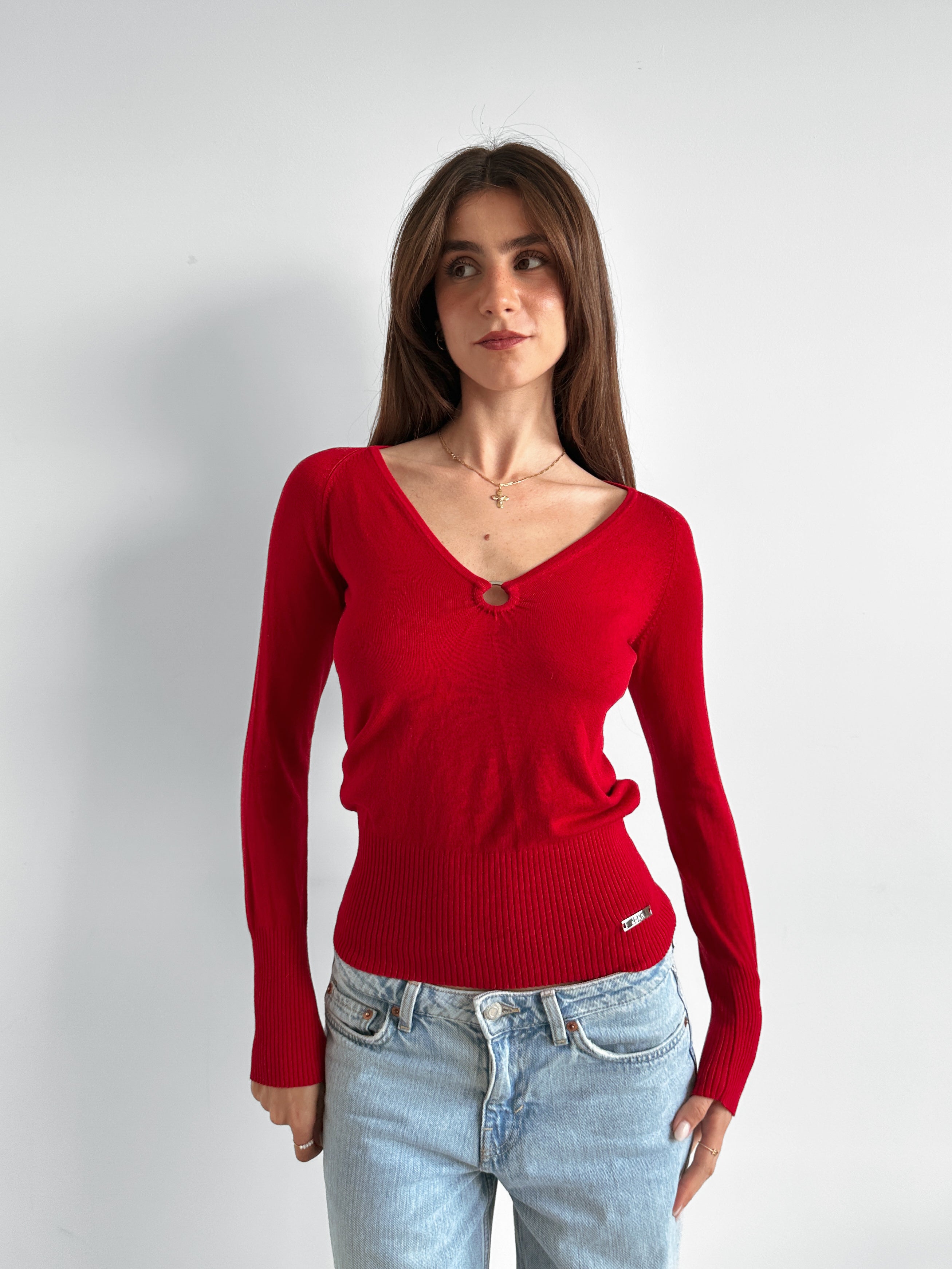 o-ring v neck jumper / size xs-s