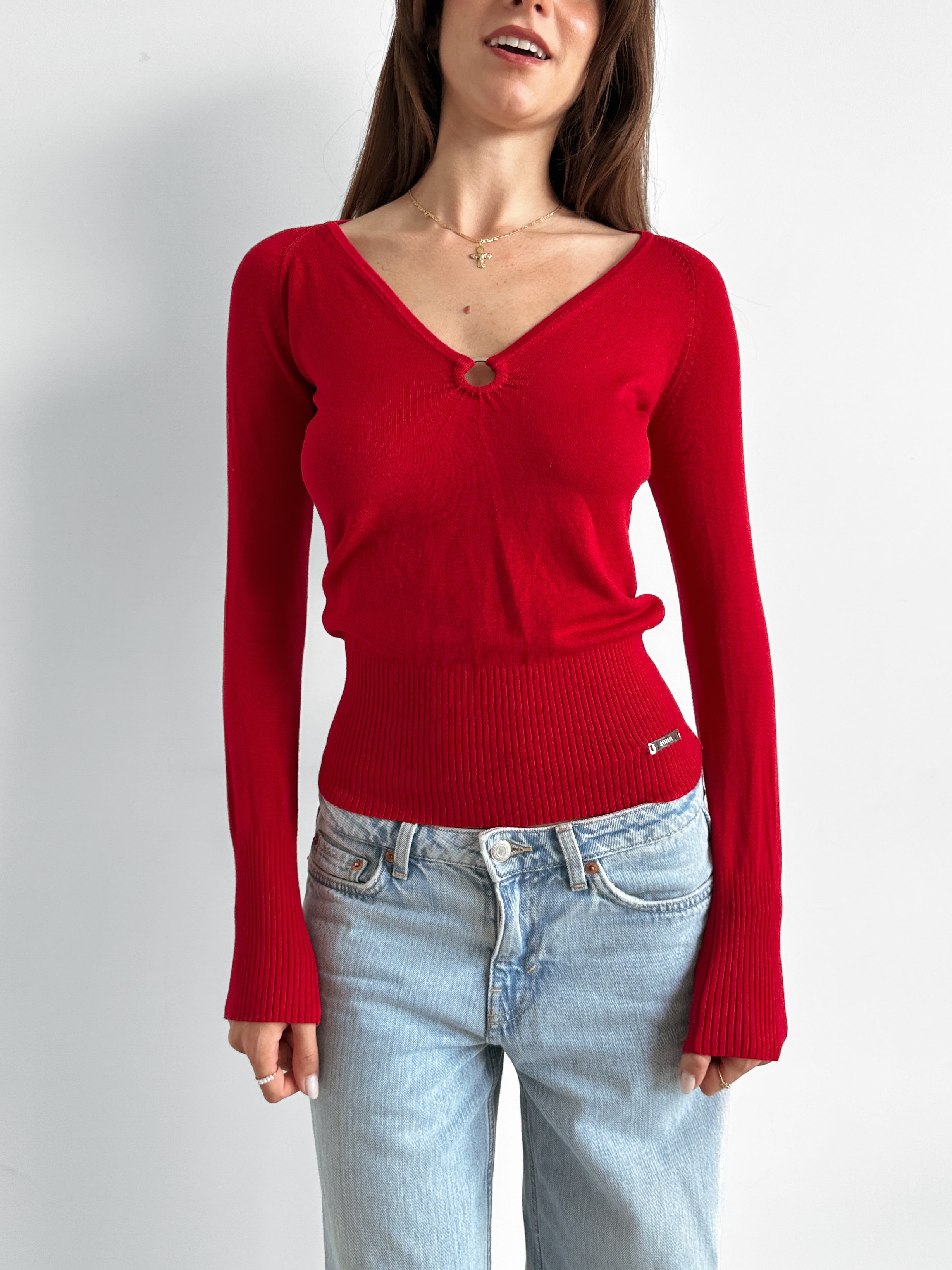 o-ring v neck jumper / size xs-s