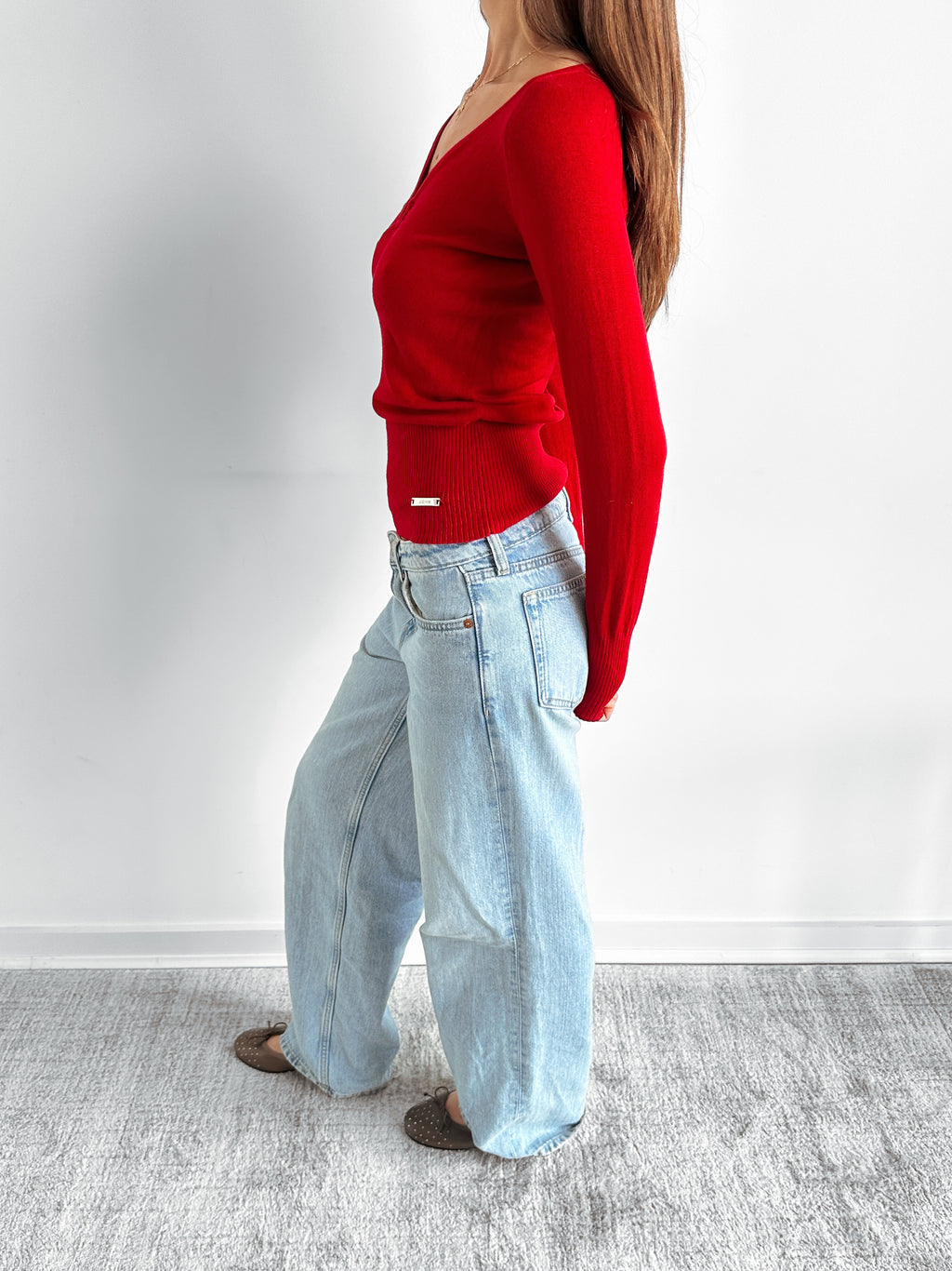 o-ring v neck jumper / size xs-s