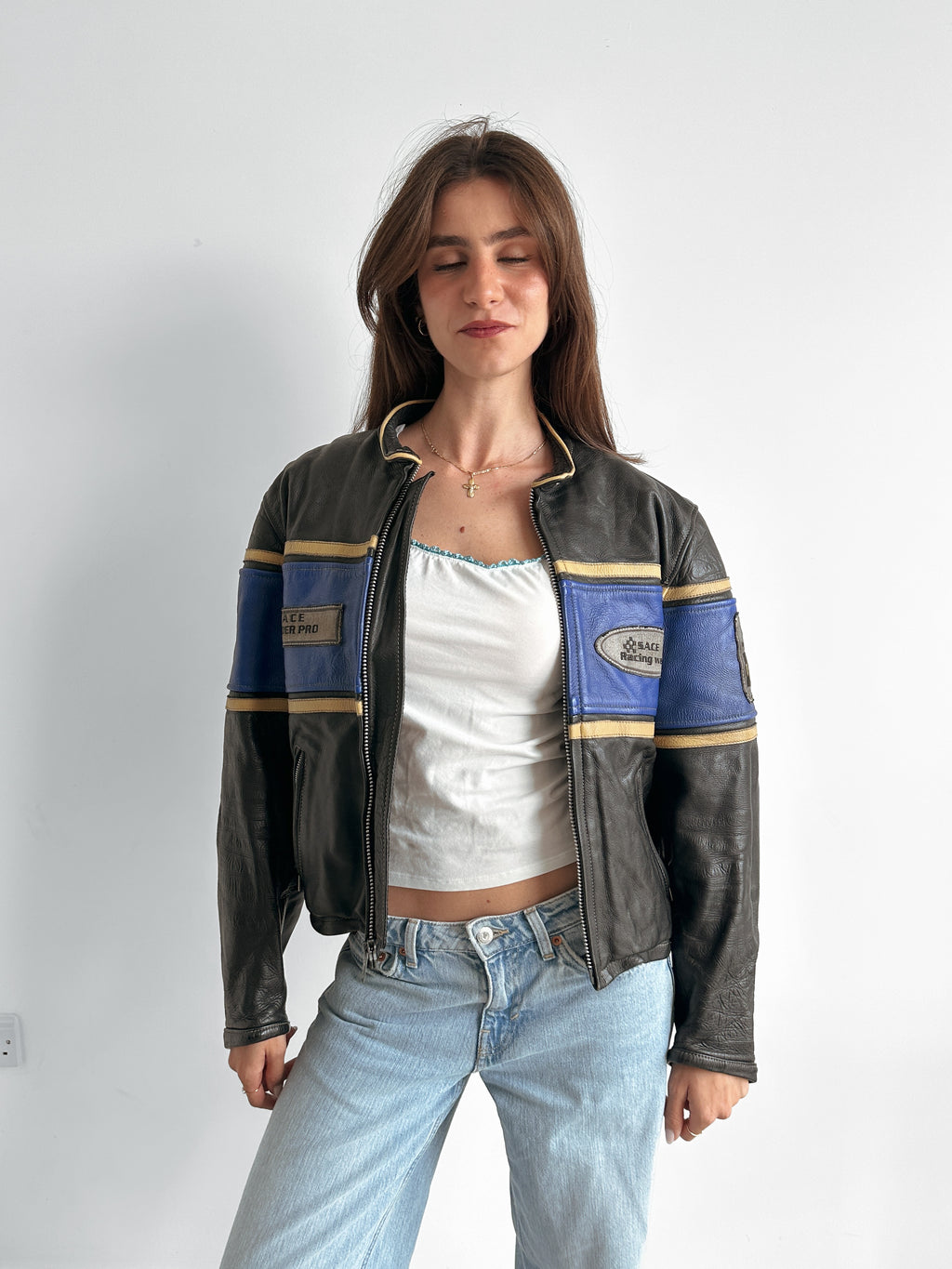 leather moto jacket / size xs-s
