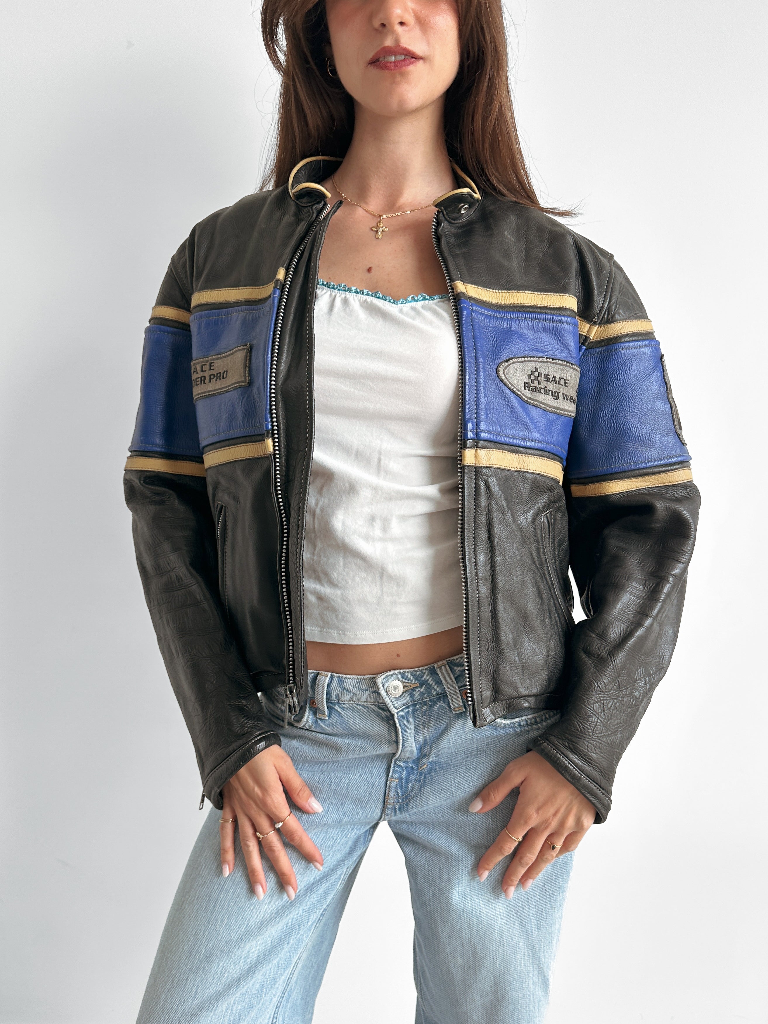 leather moto jacket / size xs-s
