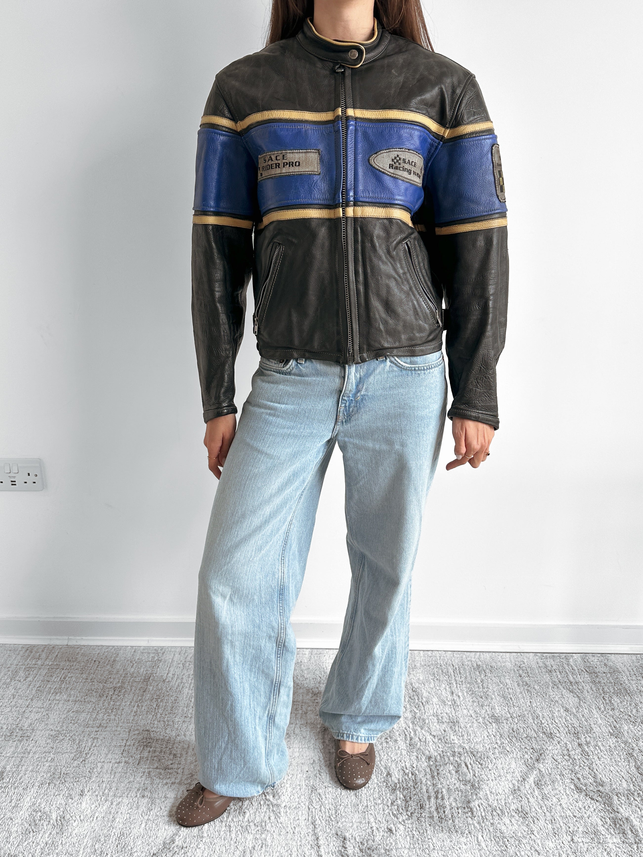 leather moto jacket / size xs-s