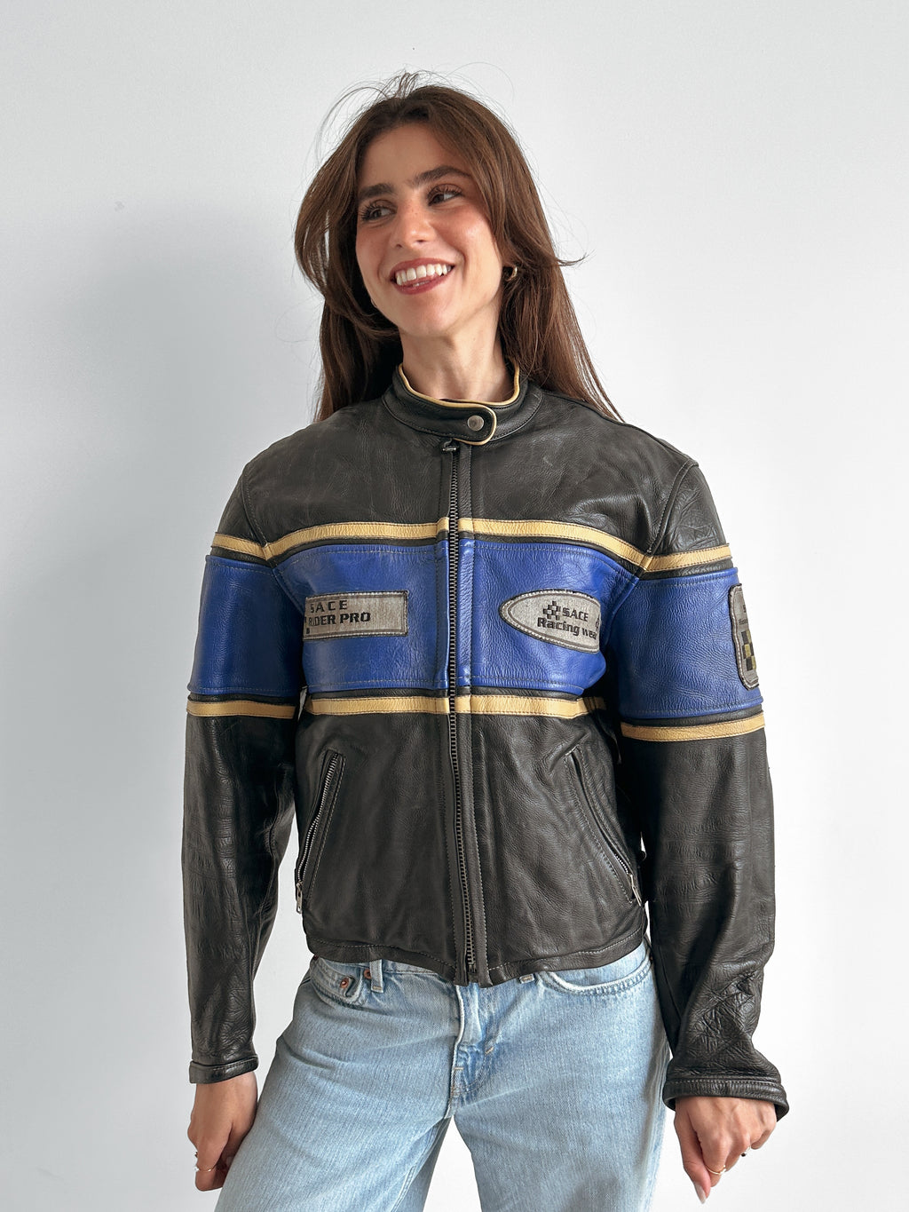 leather moto jacket / size xs-s