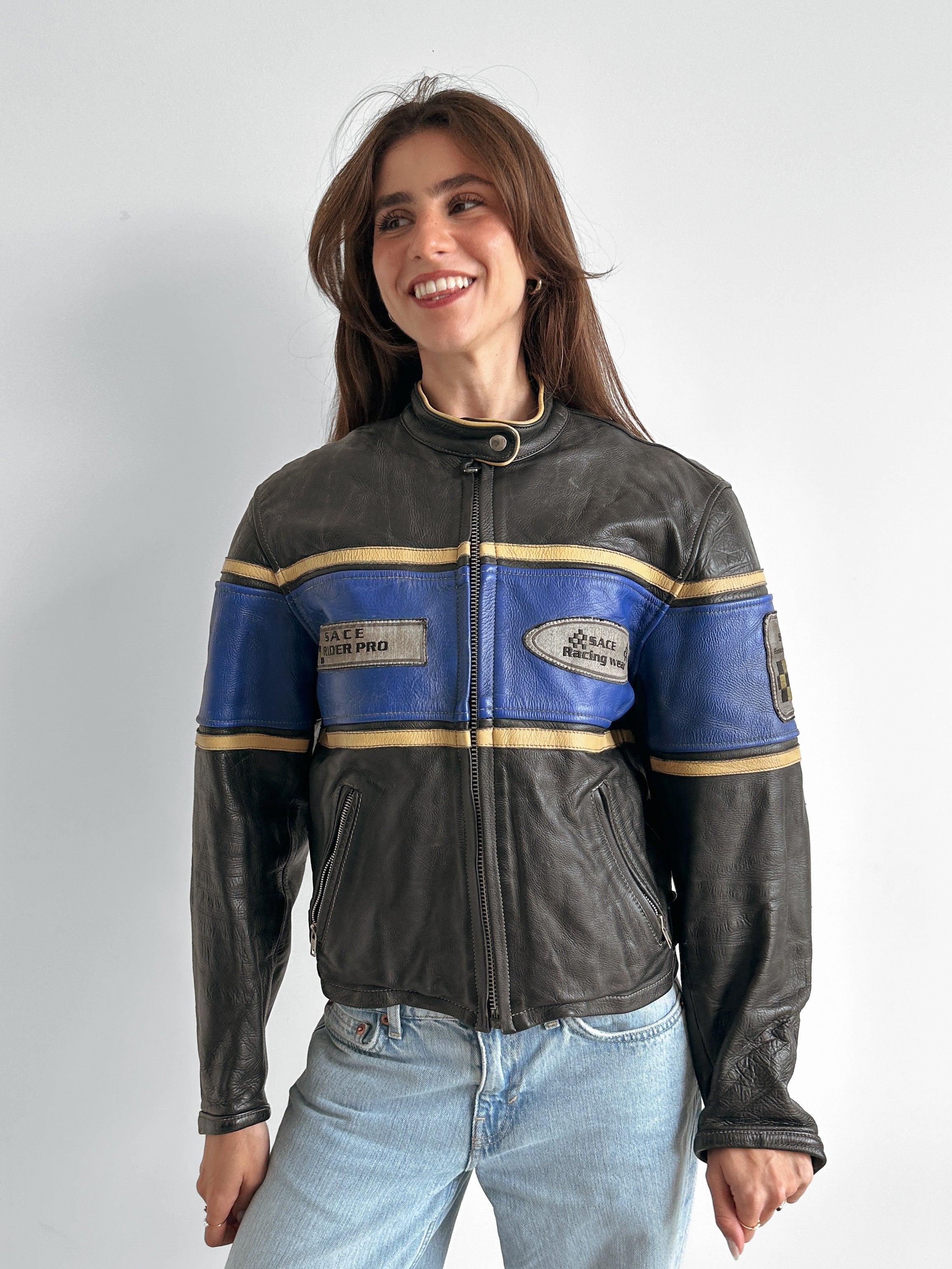 leather moto jacket / size xs-s