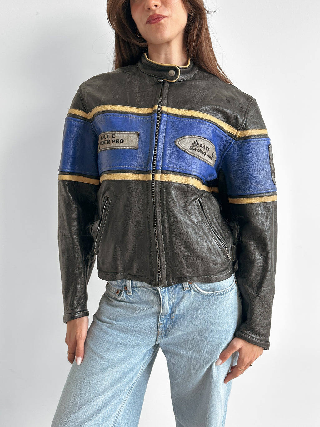 leather moto jacket / size xs-s