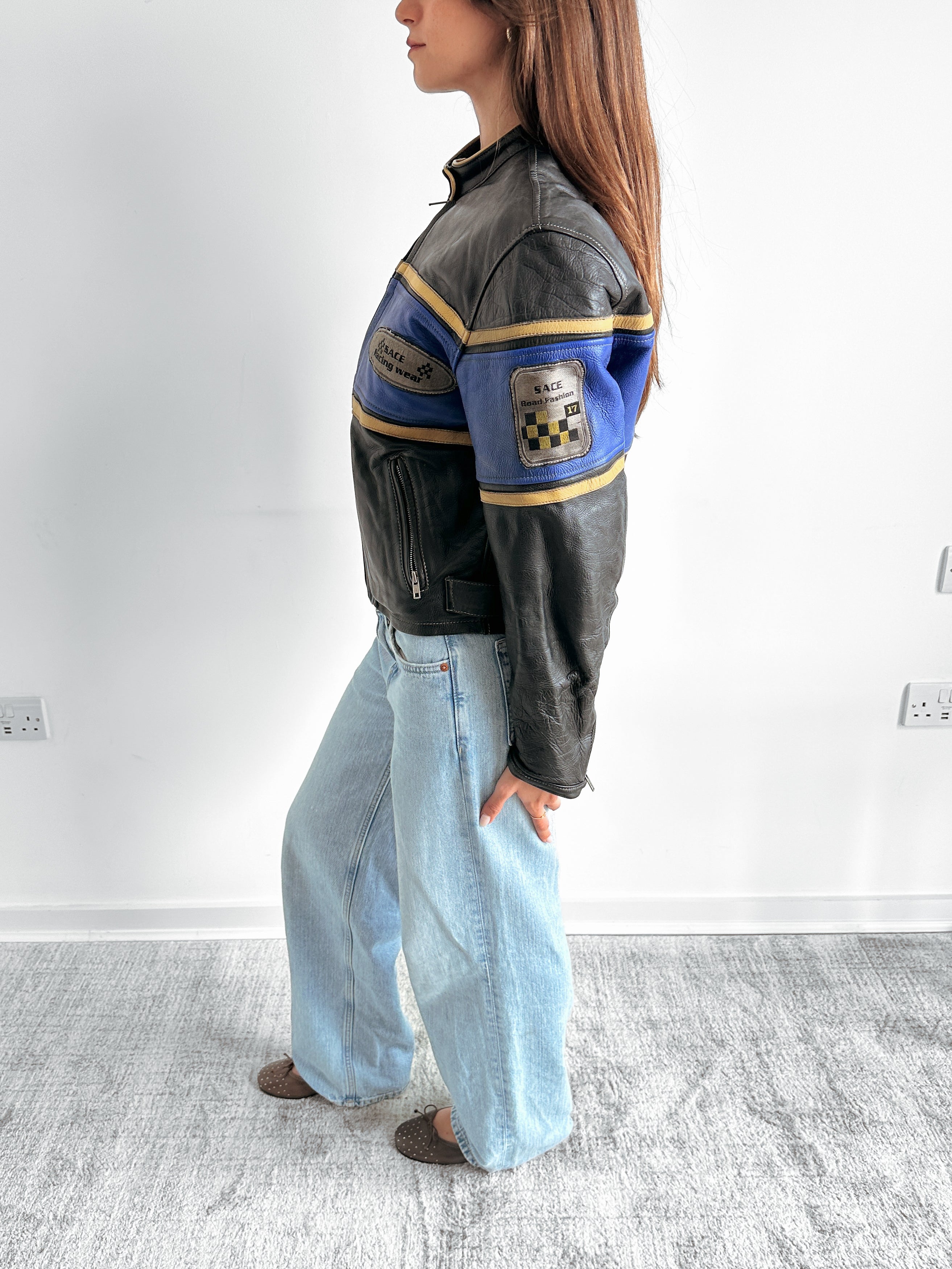 leather moto jacket / size xs-s