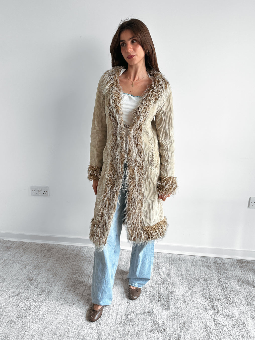 cord afghan coat / size s