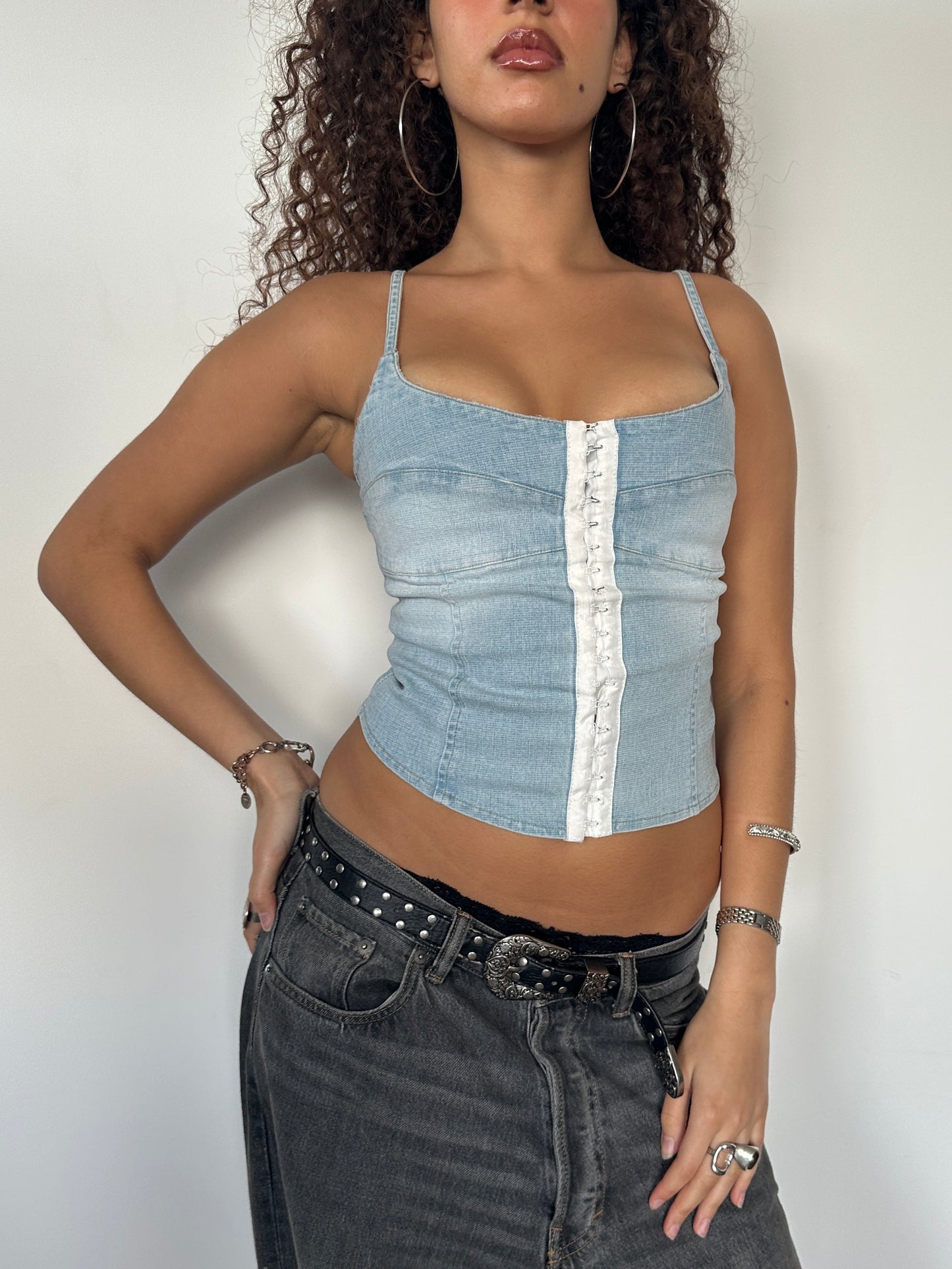 Denim Hook Eye Top · Size XS