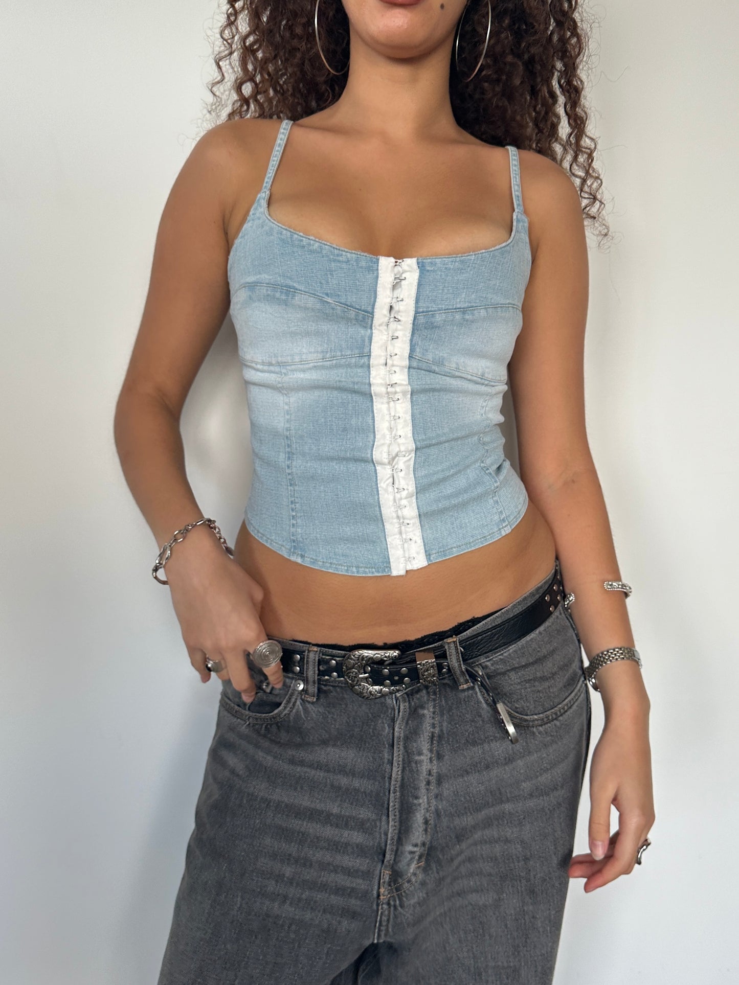 Denim Hook Eye Top · Size XS