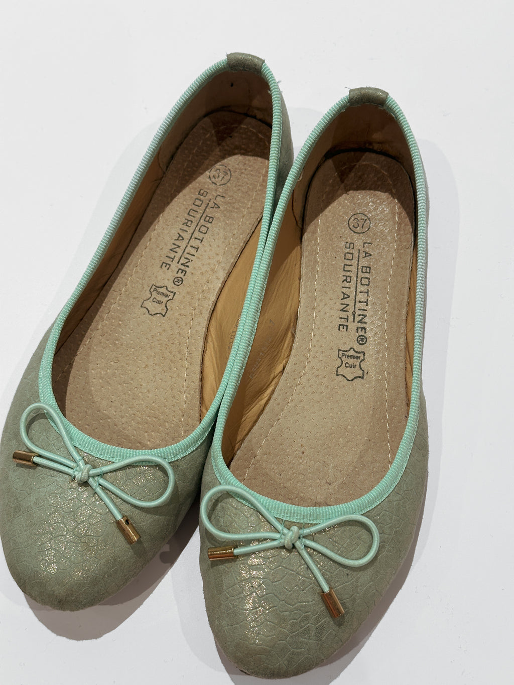 aqua leather ballet flats / uk 4, eu 37
