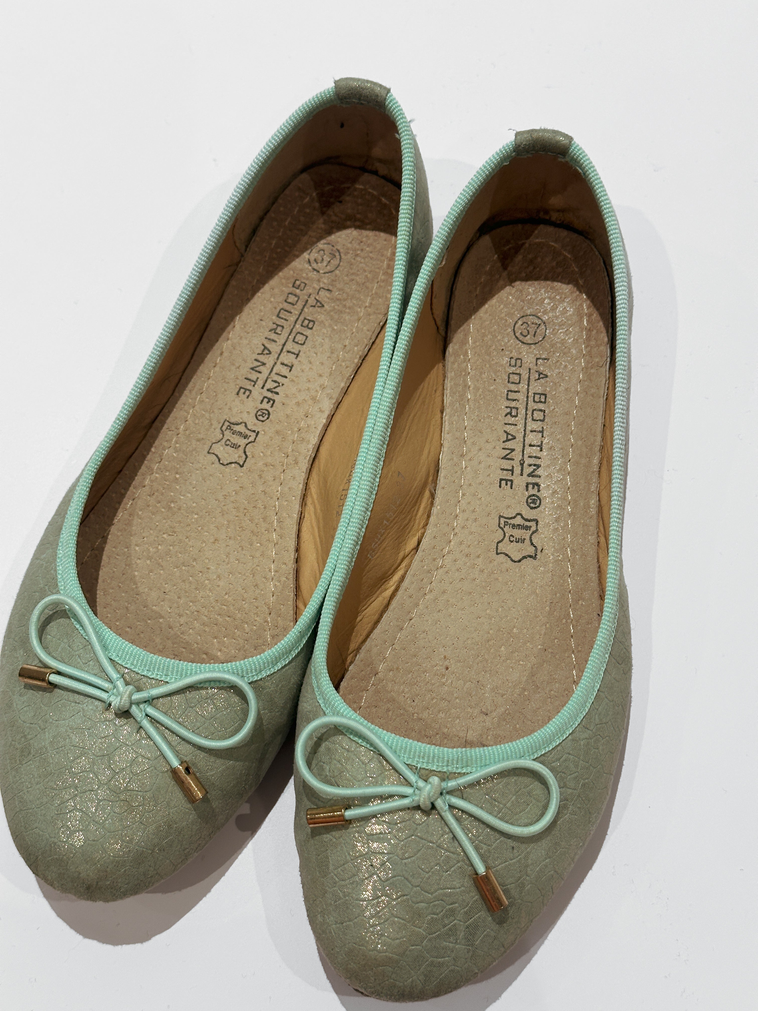 aqua leather ballet flats / uk 4, eu 37
