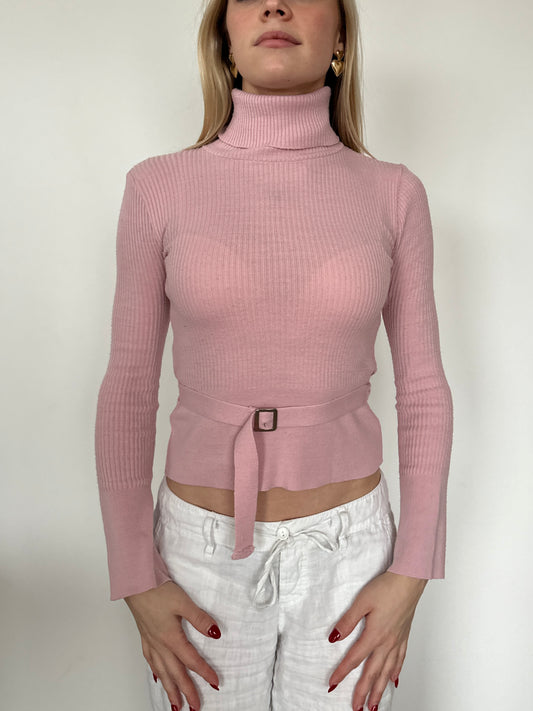 Pink Roll Neck Knit with Belt ⋆ Size XS