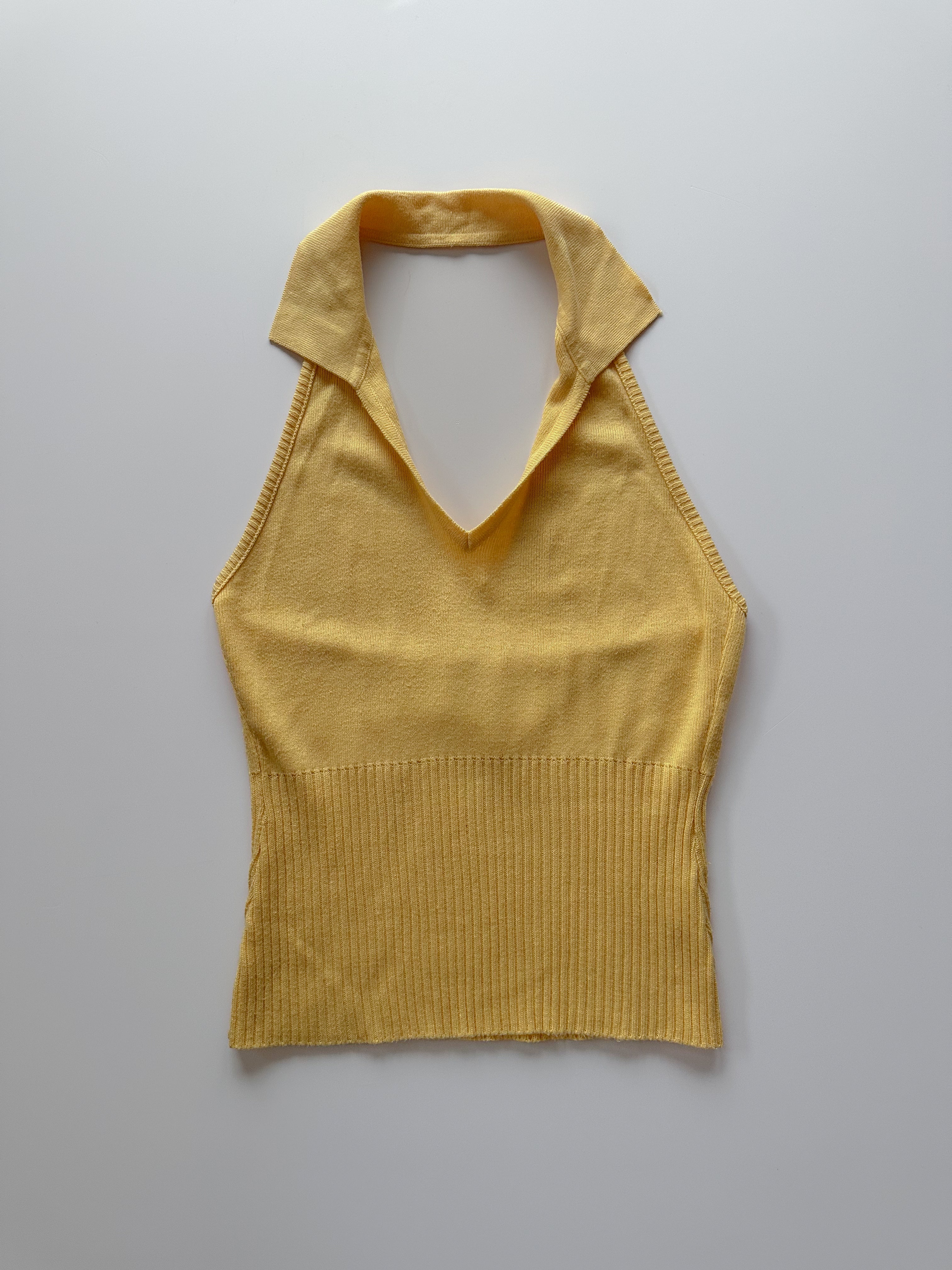 yellow knit halter top / size small
