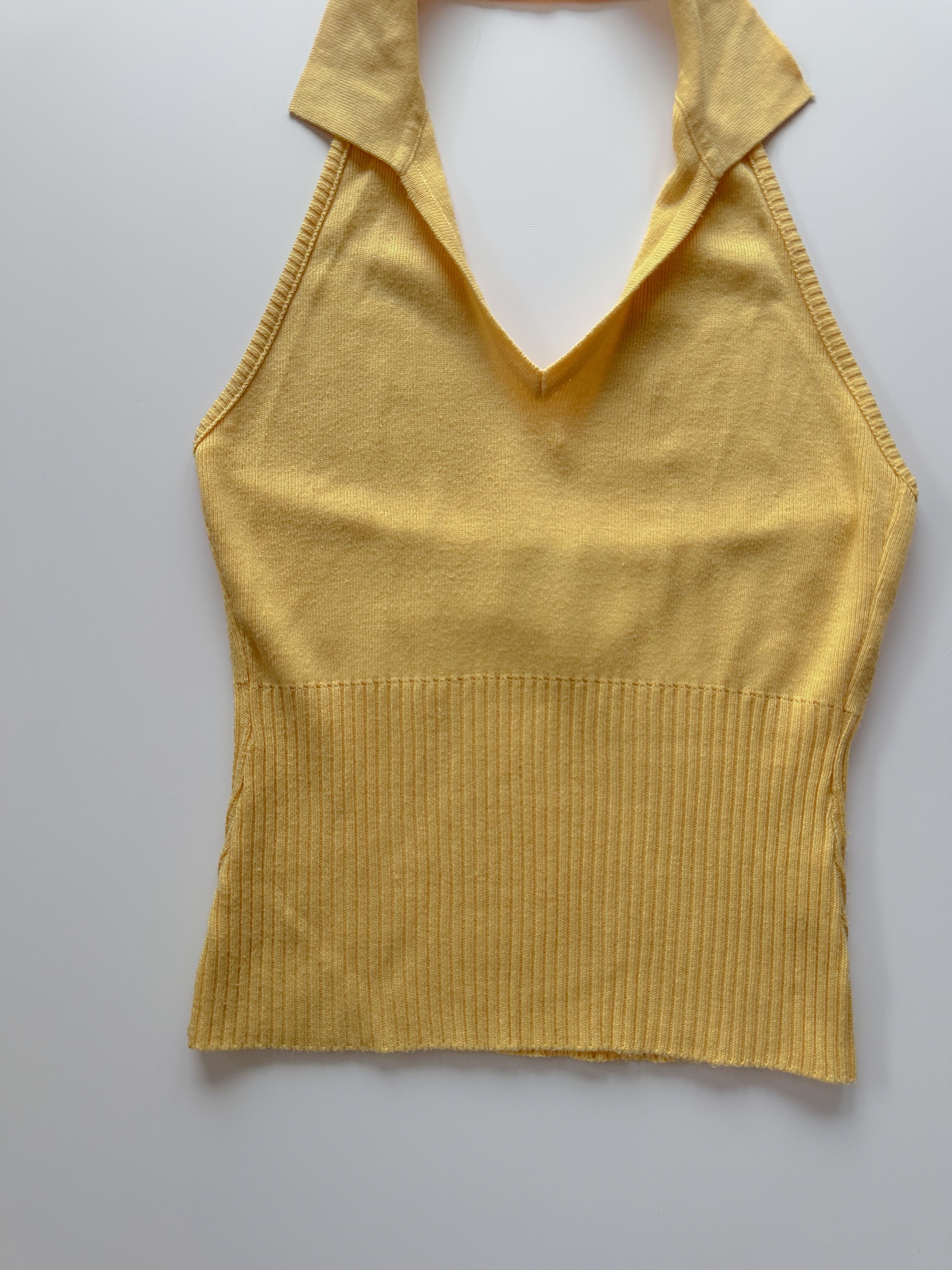yellow knit halter top / size small