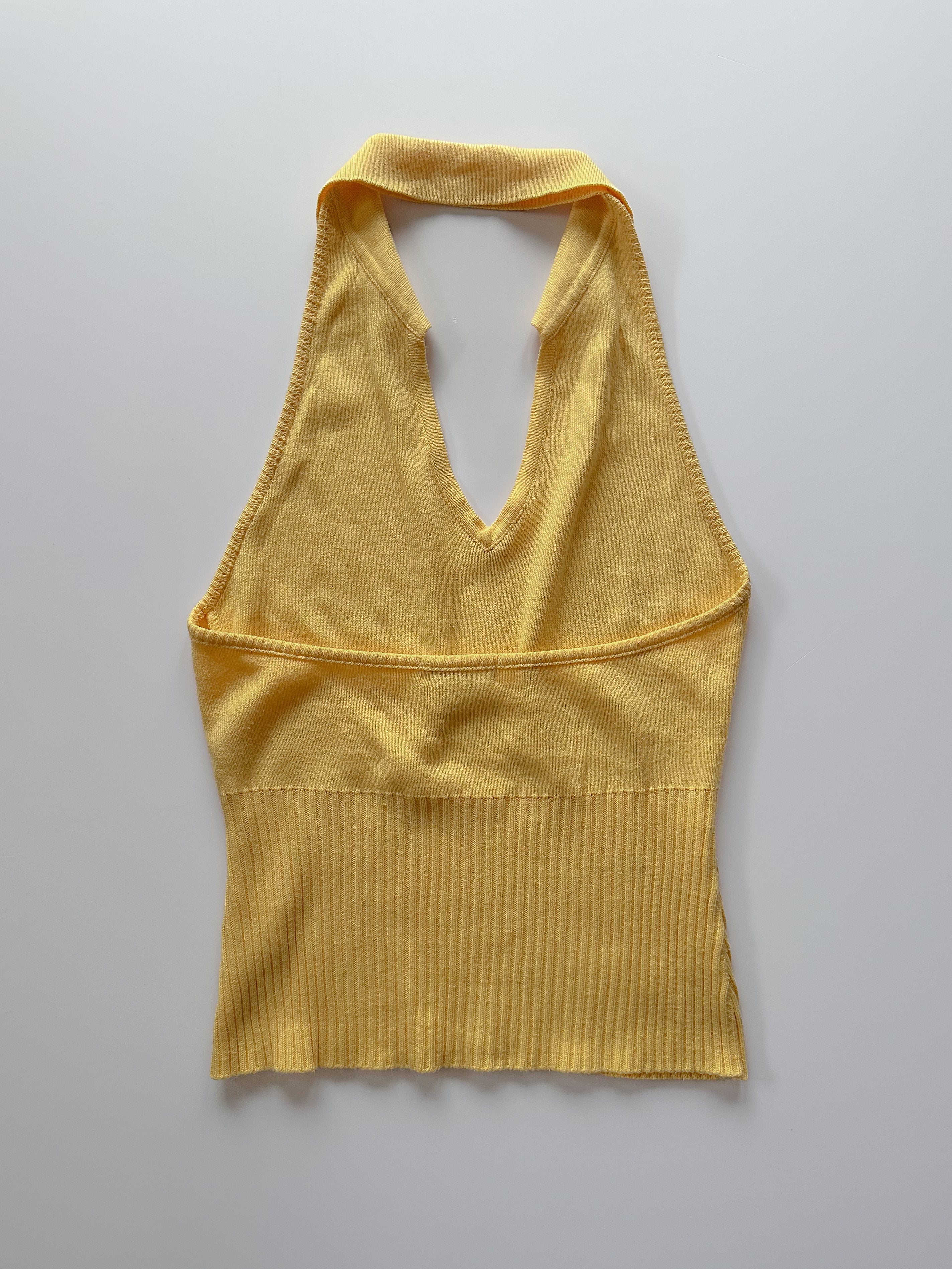 yellow knit halter top / size small