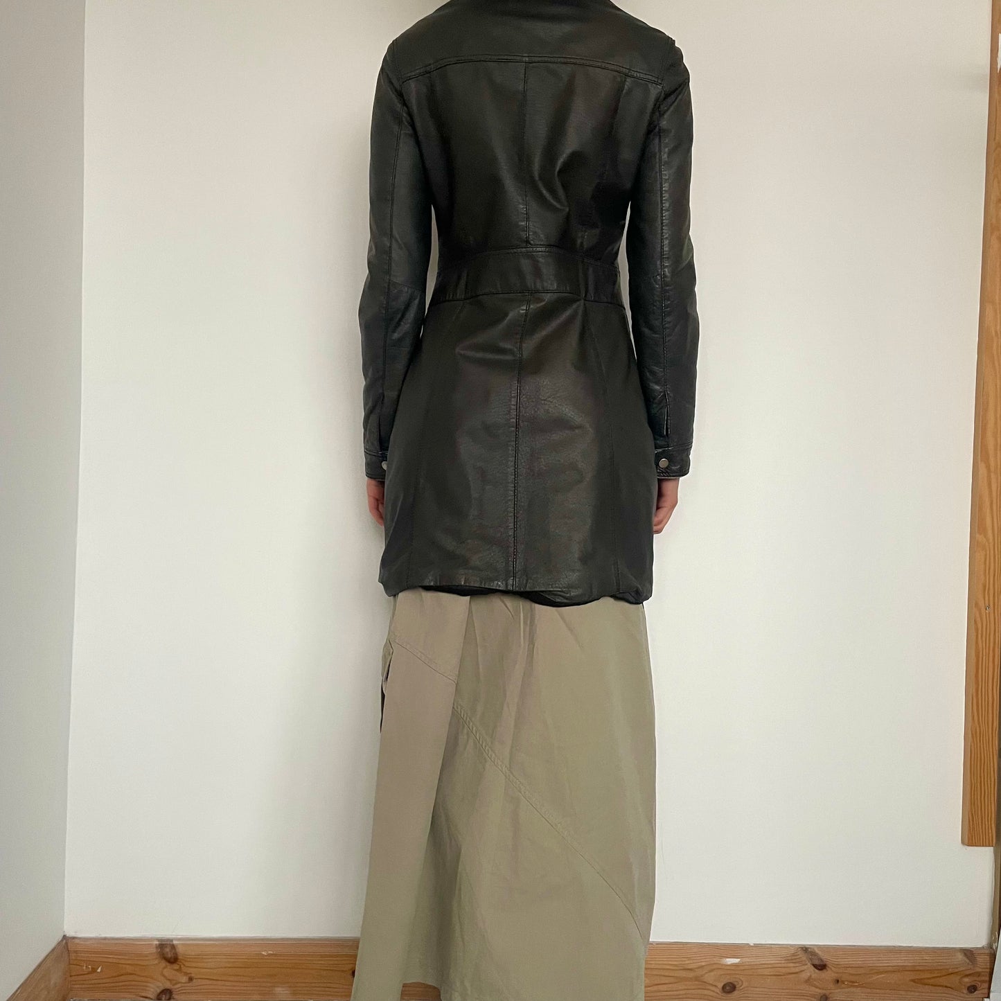 90's Leather Moto Style Trench Jacket - Size S