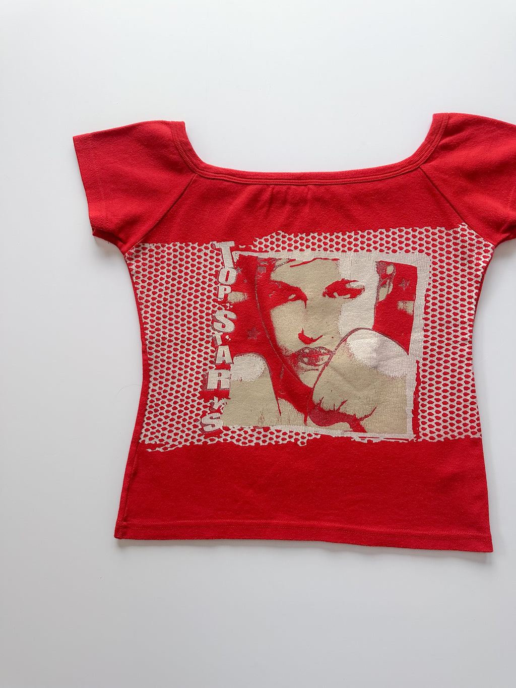 graphic off shoulder tee / size small