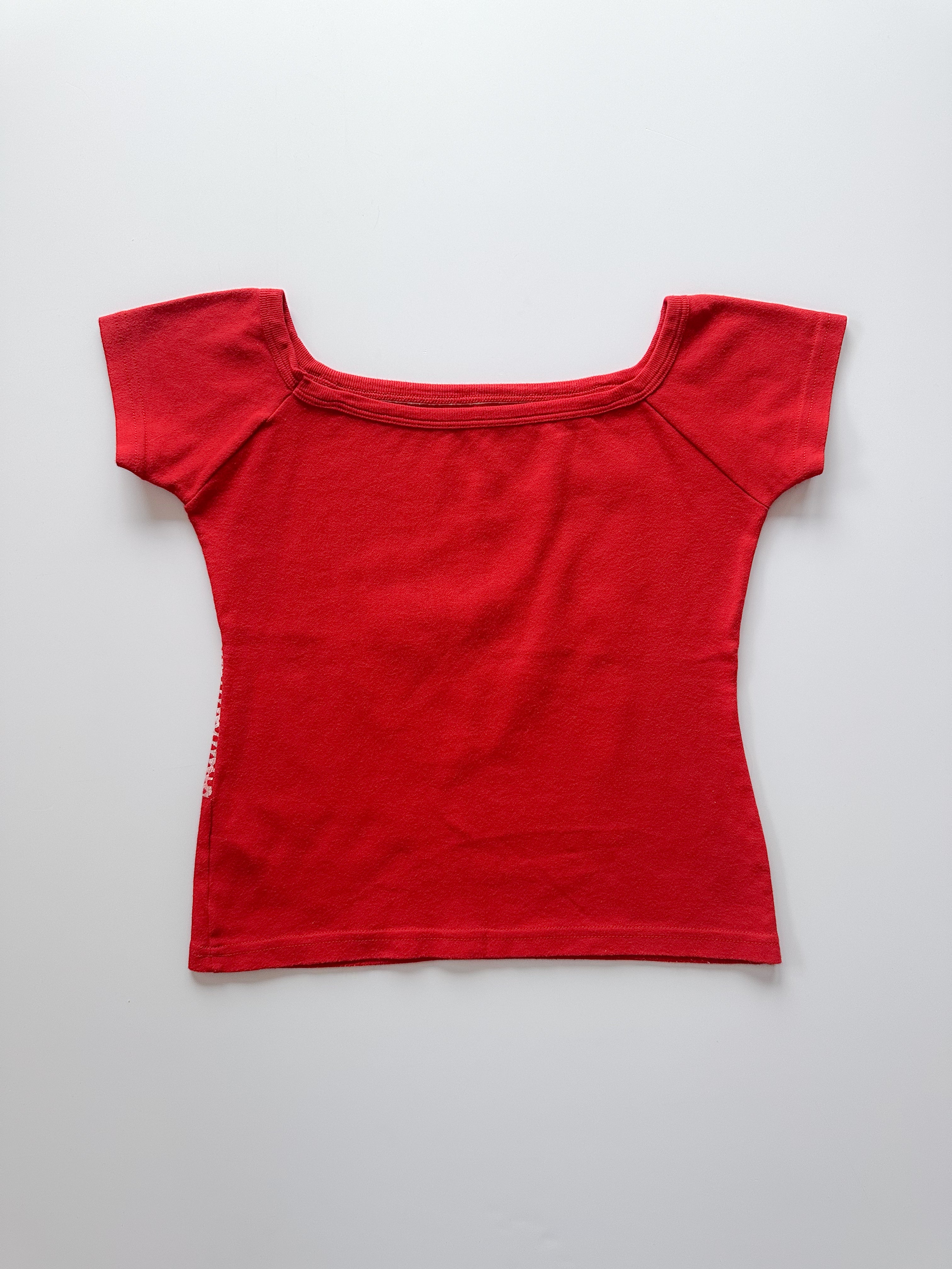 graphic off shoulder tee / size small