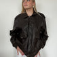 Chocolate Brown Leather Bomber Jacket ⋆ Size L/XL