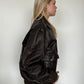 Chocolate Brown Leather Bomber Jacket ⋆ Size L/XL