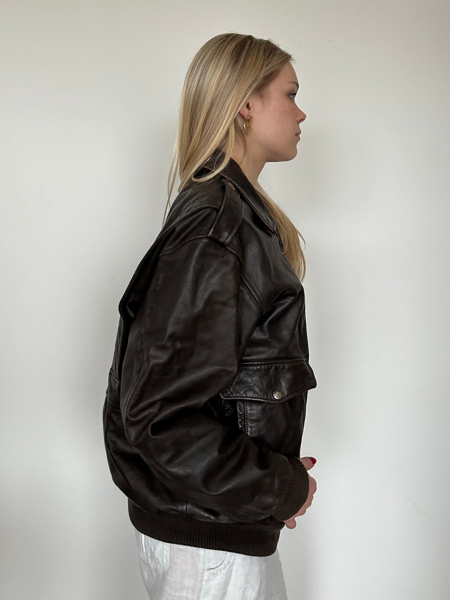 Chocolate Brown Leather Bomber Jacket ⋆ Size L/XL