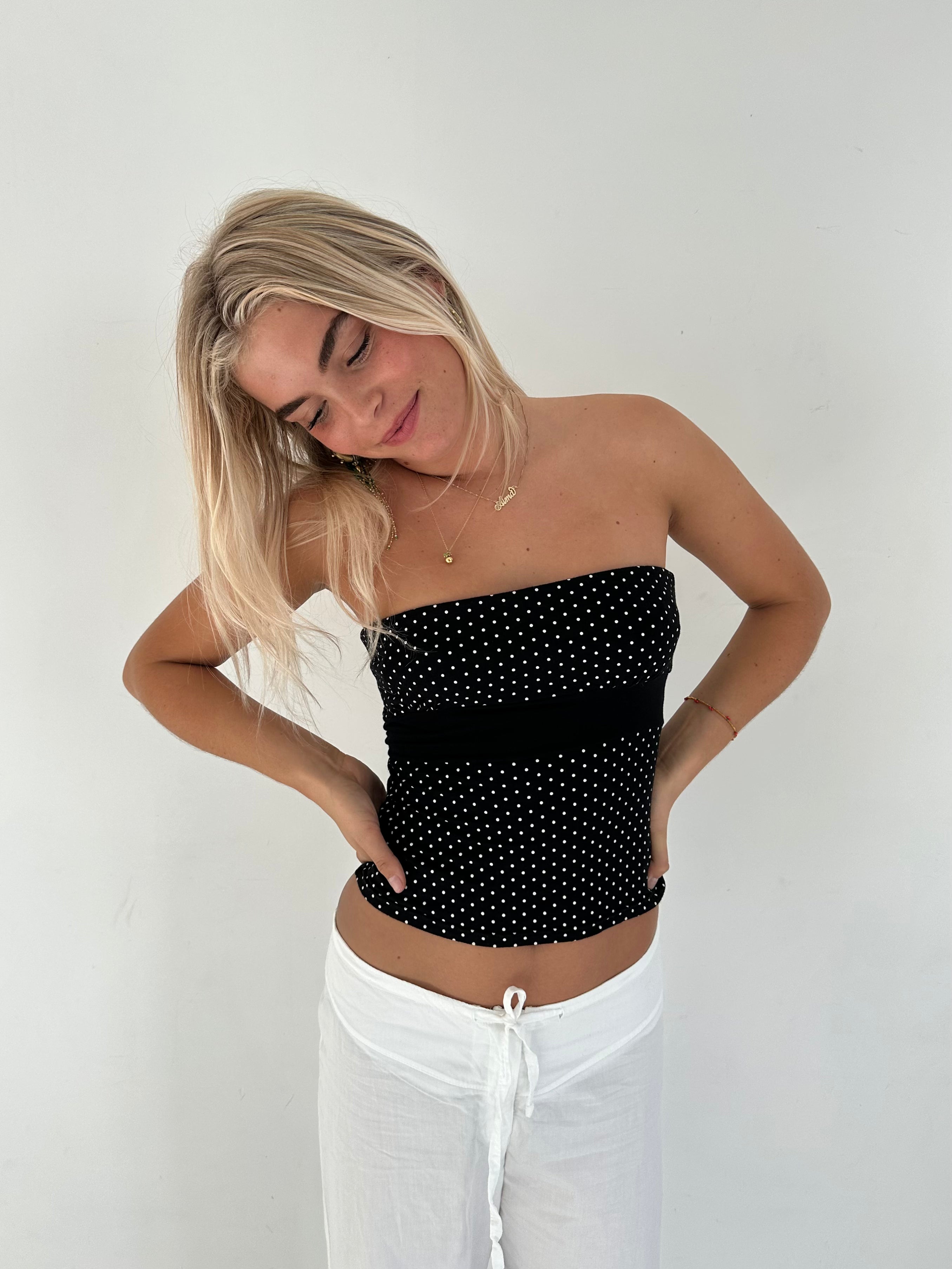 polka dot tube top — size xs/s