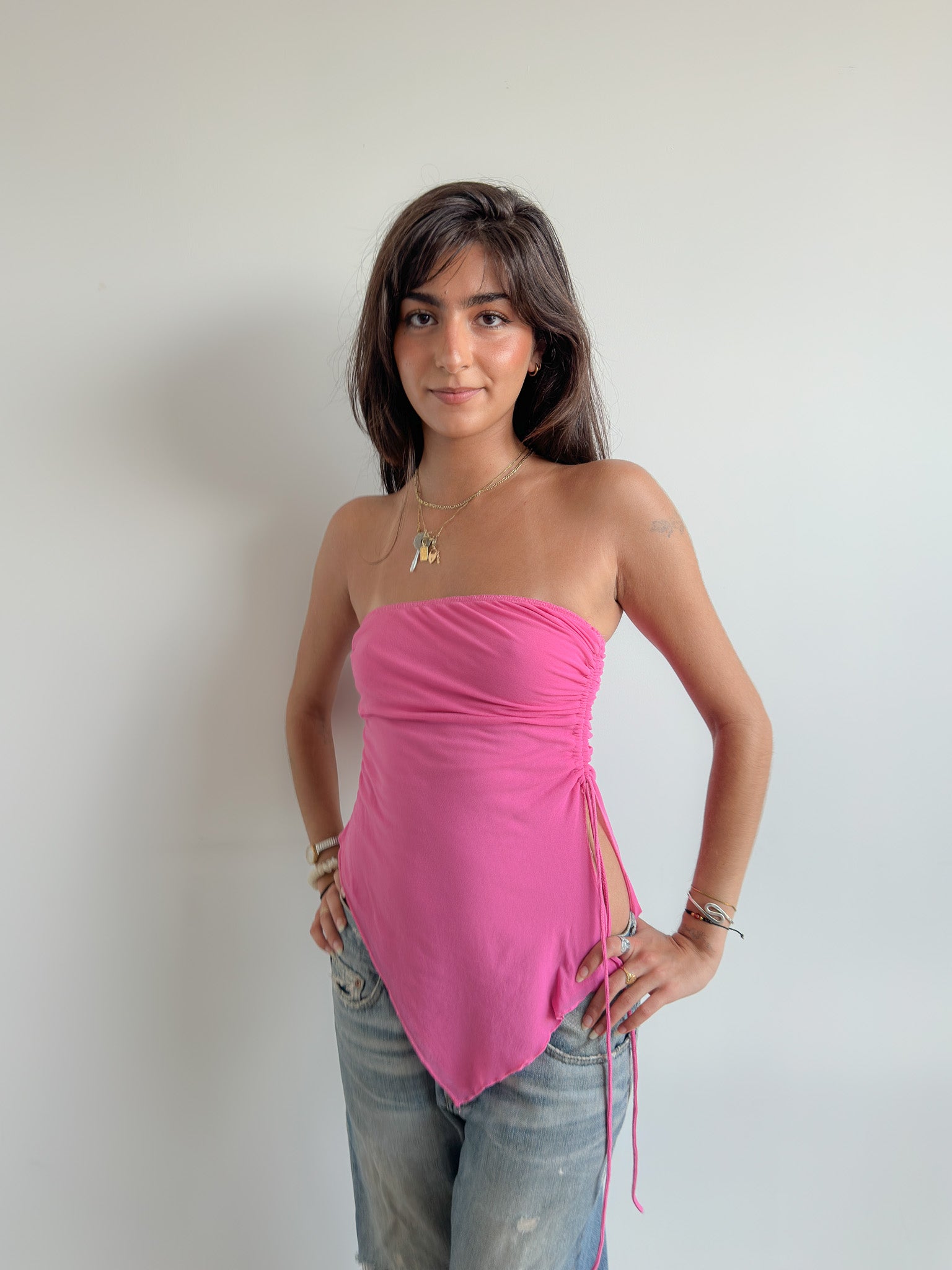 asymmetric mesh tube top / size xs-s