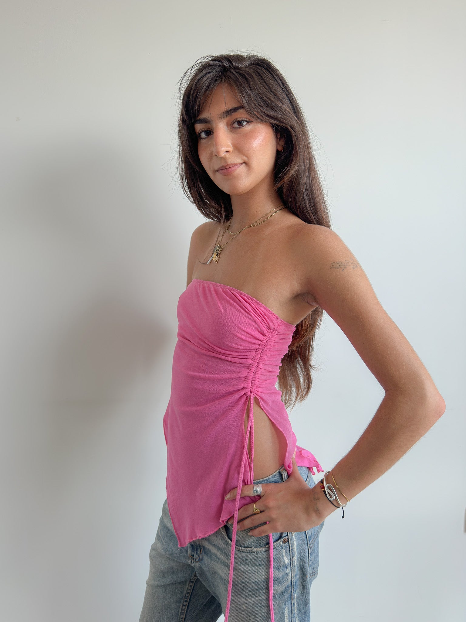 asymmetric mesh tube top / size xs-s