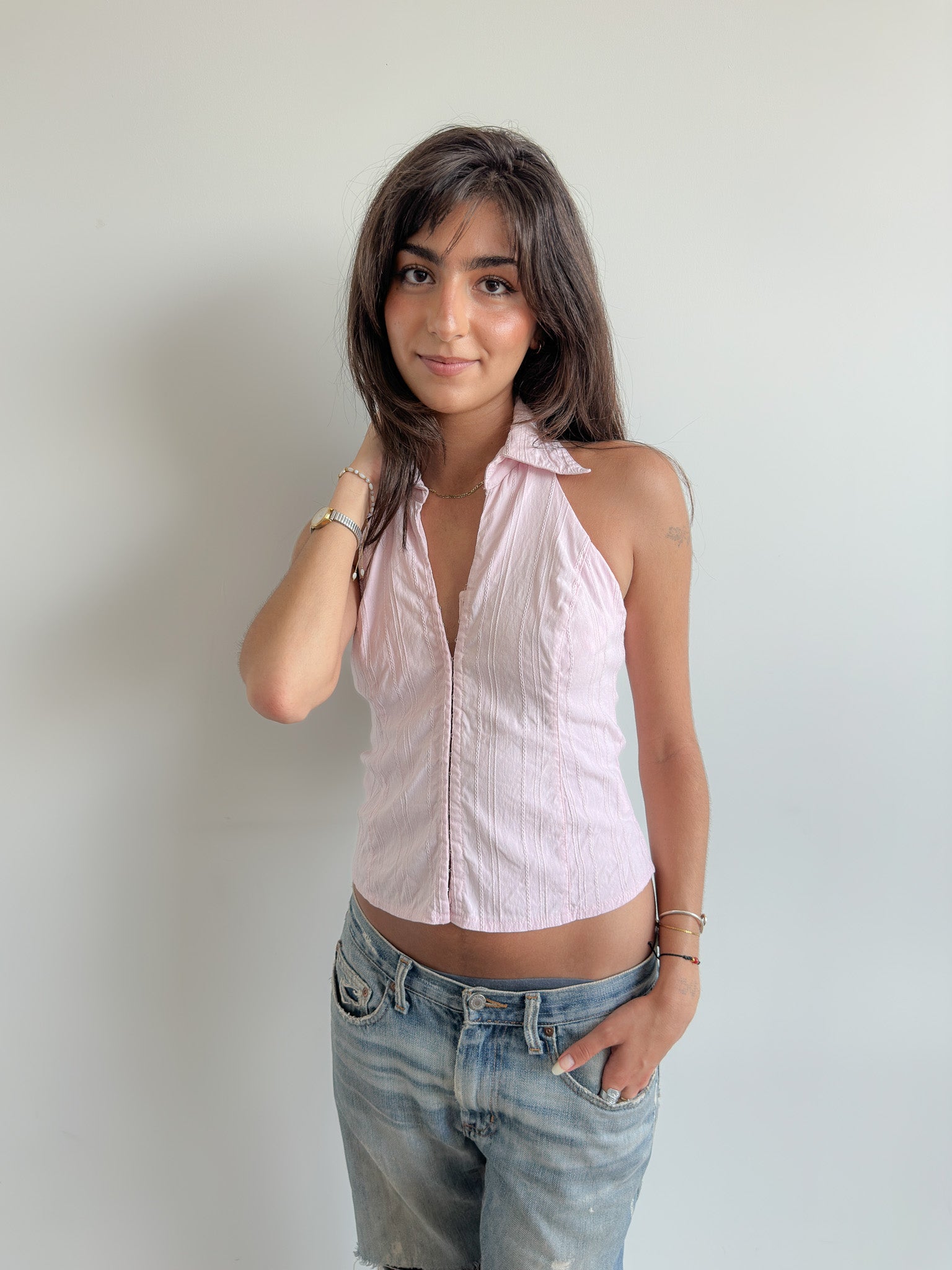 hook eye halter top / size s