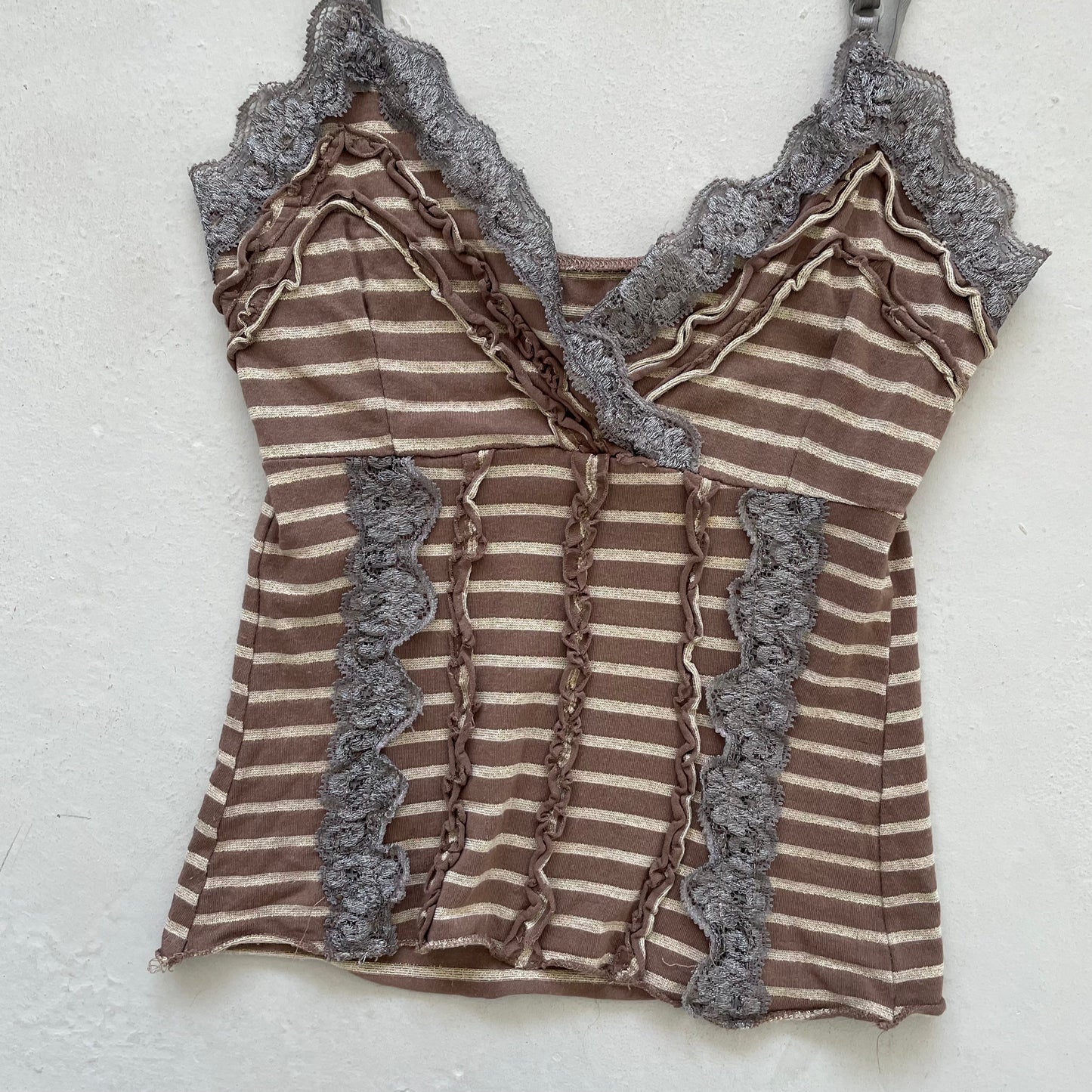 Vintage 00’s Striped Tank Top with Lace Trim - Size XS