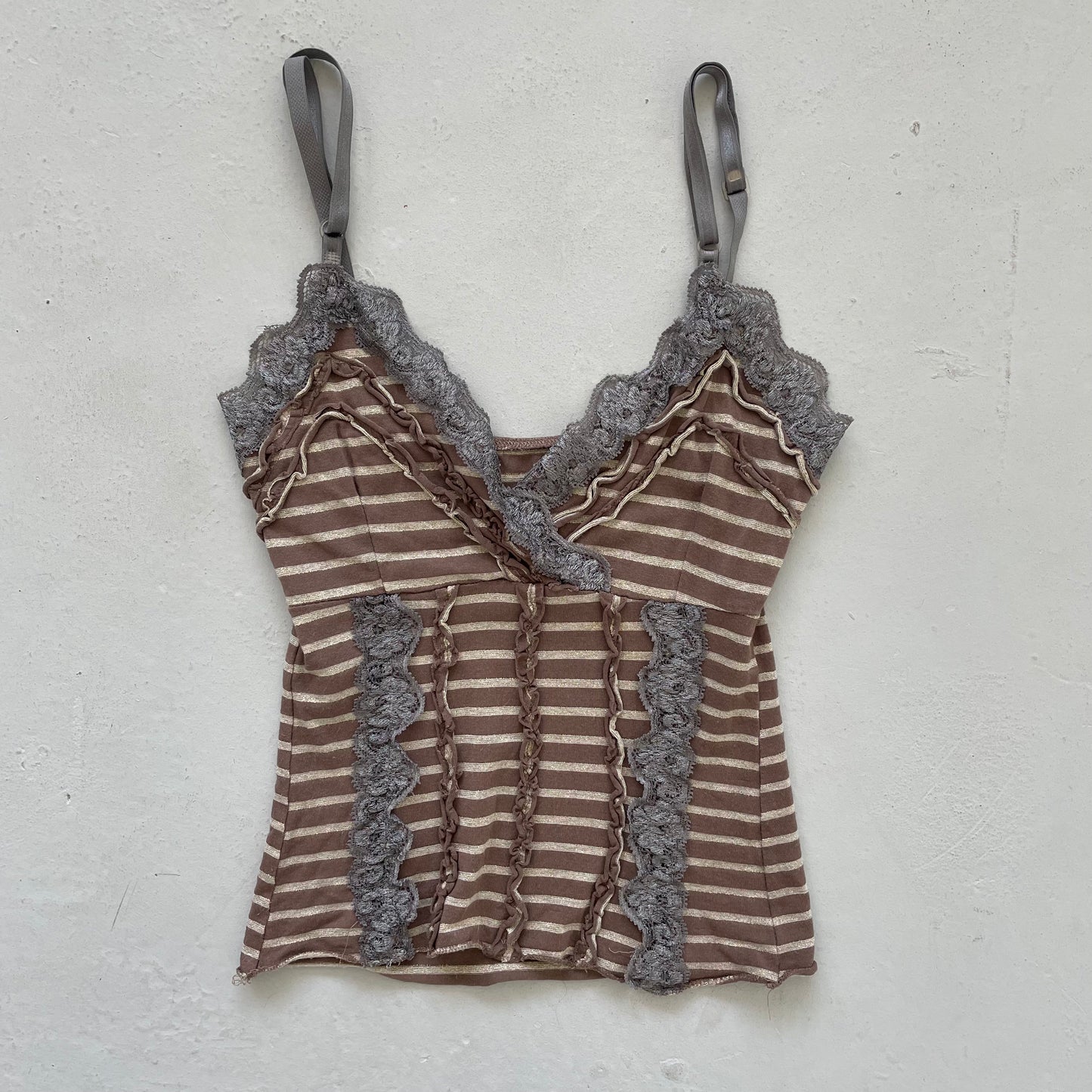 Vintage 00’s Striped Tank Top with Lace Trim - Size XS