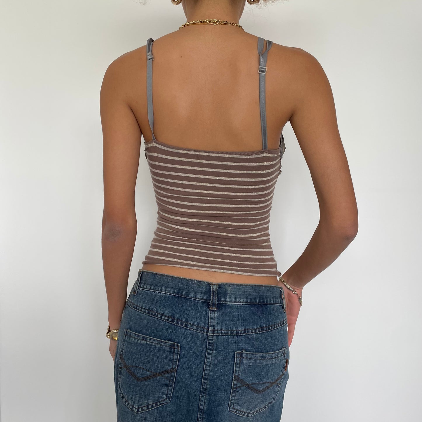 Vintage 00’s Striped Tank Top with Lace Trim - Size XS